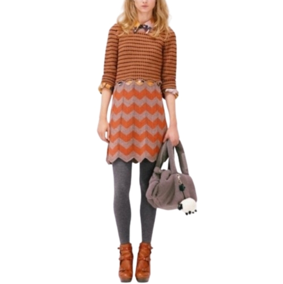 SEE BY CHLOE Brown and Orange Cutout Knitted Wool Sweater Dress Women's Size 2 - Picture 1 of 15